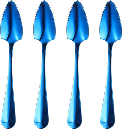 4Pcs Grapefruit Spoons, Stainless Steel Fruit Utensils Spoon with Serrated Edge Thick Gauge Handle Grapefruit Knife Tool Mirror Finish for Citrus Melon Dessert, Purple