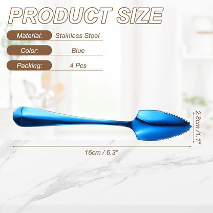 4Pcs Grapefruit Spoons, Stainless Steel Fruit Utensils Spoon with Serrated Edge Thick Gauge Handle Grapefruit Knife Tool Mirror Finish for Citrus Melon Dessert, Purple