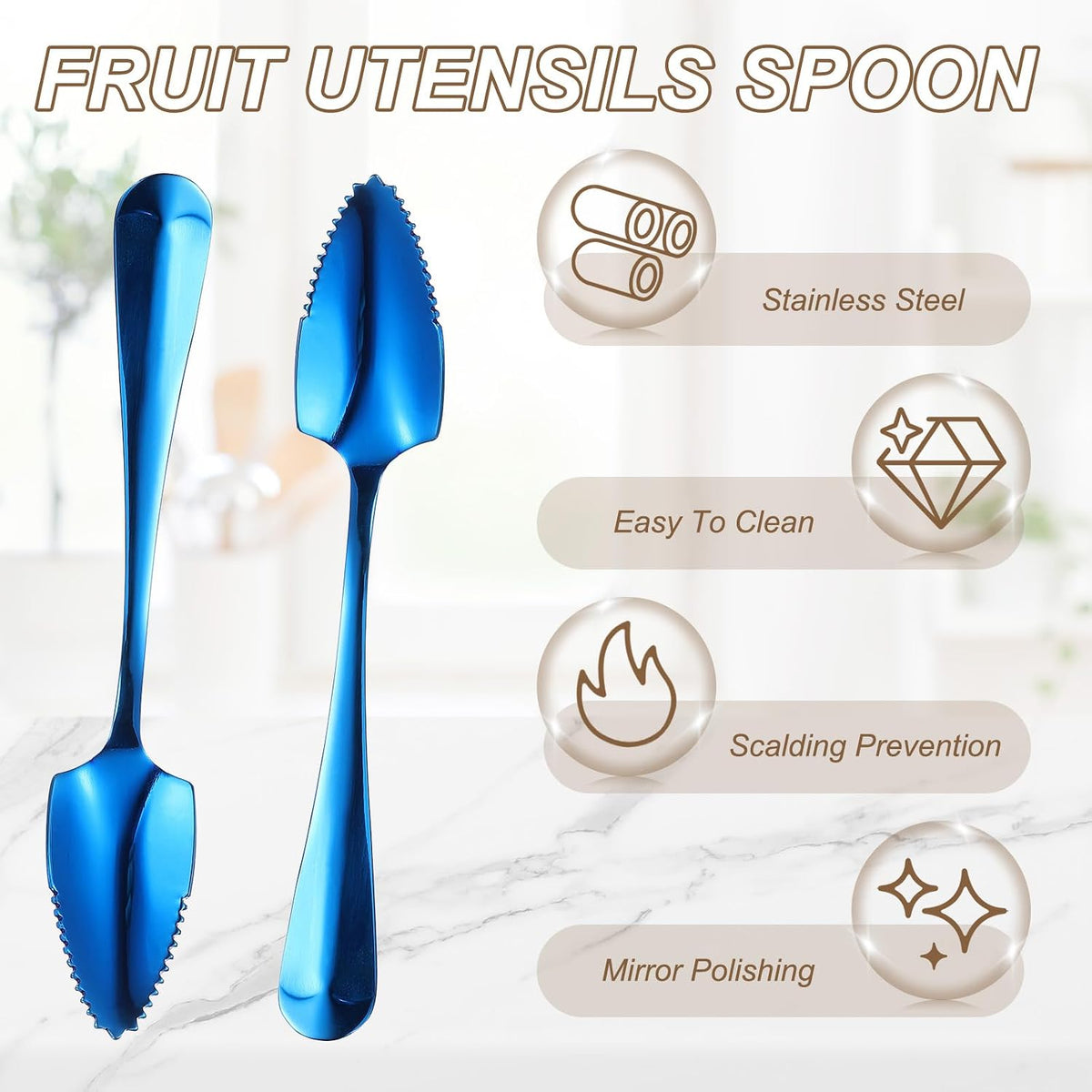 4Pcs Grapefruit Spoons, Stainless Steel Fruit Utensils Spoon with Serrated Edge Thick Gauge Handle Grapefruit Knife Tool Mirror Finish for Citrus Melon Dessert, Purple