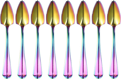 4Pcs Grapefruit Spoons, Stainless Steel Fruit Utensils Spoon with Serrated Edge Thick Gauge Handle Grapefruit Knife Tool Mirror Finish for Citrus Melon Dessert, Purple