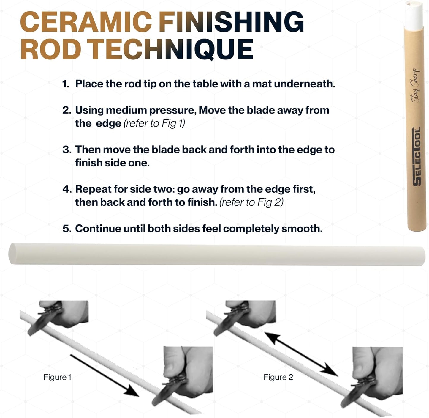 Ceramic Honing Rod with Protective Travel Tube - Fine-Grit Knife Edge Maintenance Rod for Kitchen Knives, Pocket Knives, Hunting, Fishing, EDC Gear & Outdoor Tools, 8.5 Inch
