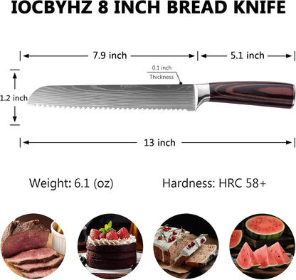 Bread Knife 8 Inch, High Carbon Stainless Steel Professional Bread Cutting Knife, Ultra Sharp for Homemade Bread, Pastries and Bagels