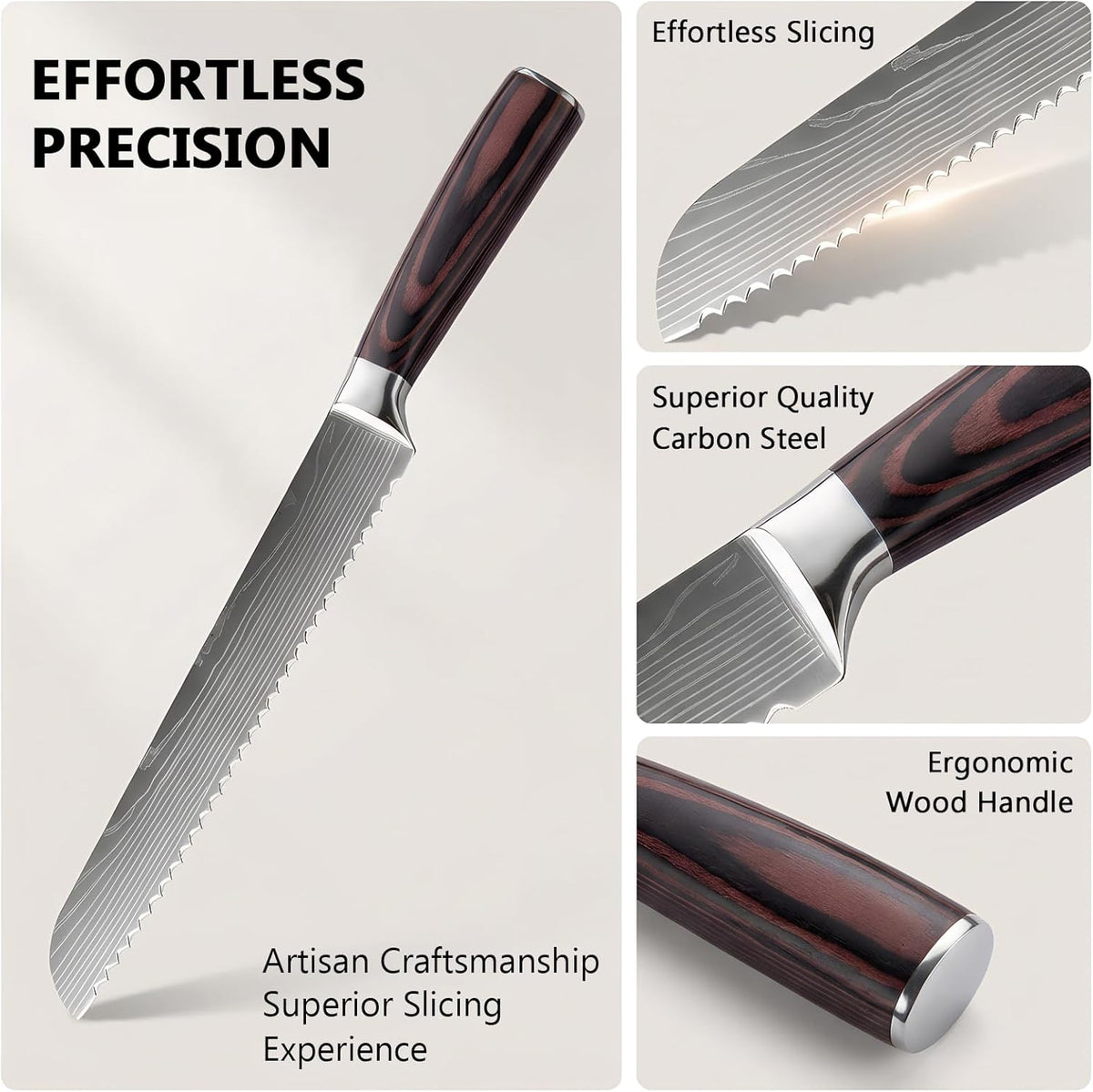Bread Knife 8 Inch, High Carbon Stainless Steel Professional Bread Cutting Knife, Ultra Sharp for Homemade Bread, Pastries and Bagels