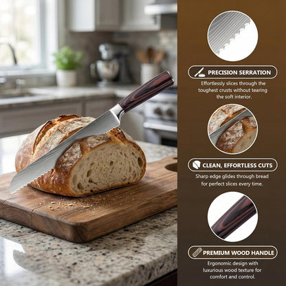 Bread Knife 8 Inch, High Carbon Stainless Steel Professional Bread Cutting Knife, Ultra Sharp for Homemade Bread, Pastries and Bagels