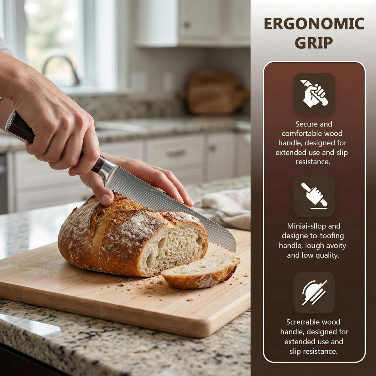 Bread Knife 8 Inch, High Carbon Stainless Steel Professional Bread Cutting Knife, Ultra Sharp for Homemade Bread, Pastries and Bagels
