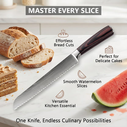 Bread Knife 8 Inch, High Carbon Stainless Steel Professional Bread Cutting Knife, Ultra Sharp for Homemade Bread, Pastries and Bagels
