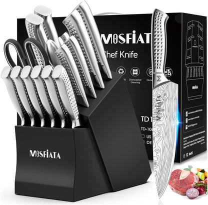 Kitchen Knife Set, Japanese Stainless Steel Knife Sets for Kitchen with Oxford cloth storage bag with Knife Sharpening Rod, Dishwasher Safe, For Outdoor