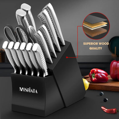 Kitchen Knife Set, Japanese Stainless Steel Knife Sets for Kitchen with Oxford cloth storage bag with Knife Sharpening Rod, Dishwasher Safe, For Outdoor