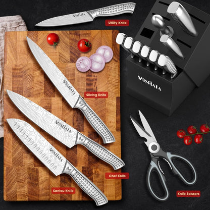 Kitchen Knife Set, Japanese Stainless Steel Knife Sets for Kitchen with Oxford cloth storage bag with Knife Sharpening Rod, Dishwasher Safe, For Outdoor
