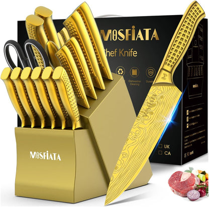 Kitchen Knife Set, Japanese Stainless Steel Knife Sets for Kitchen with Oxford cloth storage bag with Knife Sharpening Rod, Dishwasher Safe, For Outdoor