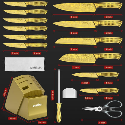 Kitchen Knife Set, Japanese Stainless Steel Knife Sets for Kitchen with Oxford cloth storage bag with Knife Sharpening Rod, Dishwasher Safe, For Outdoor