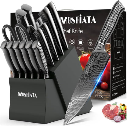 Kitchen Knife Set, Japanese Stainless Steel Knife Sets for Kitchen with Oxford cloth storage bag with Knife Sharpening Rod, Dishwasher Safe, For Outdoor