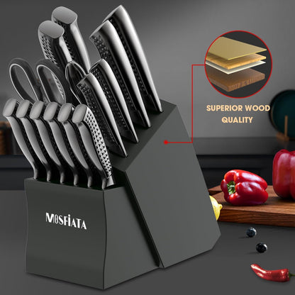 Kitchen Knife Set, Japanese Stainless Steel Knife Sets for Kitchen with Oxford cloth storage bag with Knife Sharpening Rod, Dishwasher Safe, For Outdoor