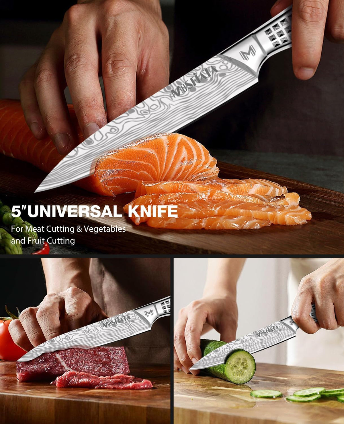 Kitchen Knife Set, Japanese Stainless Steel Knife Sets for Kitchen with Oxford cloth storage bag with Knife Sharpening Rod, Dishwasher Safe, For Outdoor