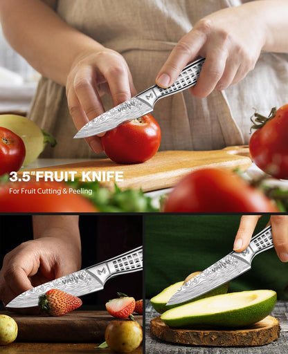 Kitchen Knife Set, Japanese Stainless Steel Knife Sets for Kitchen with Oxford cloth storage bag with Knife Sharpening Rod, Dishwasher Safe, For Outdoor