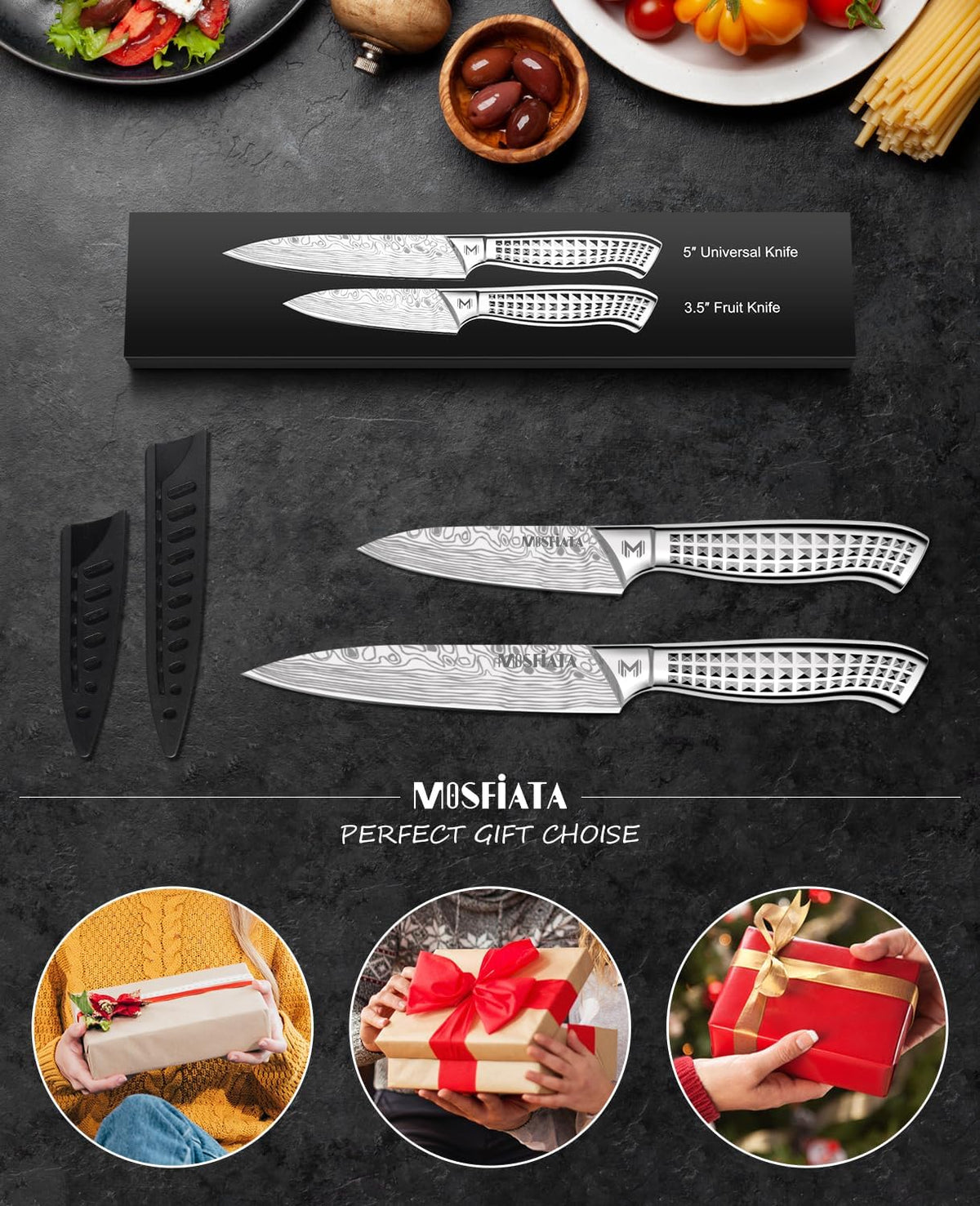Kitchen Knife Set, Japanese Stainless Steel Knife Sets for Kitchen with Oxford cloth storage bag with Knife Sharpening Rod, Dishwasher Safe, For Outdoor