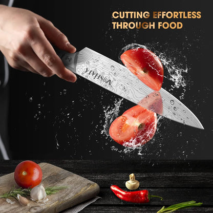 Kitchen Knife Set, Japanese Stainless Steel Knife Sets for Kitchen with Oxford cloth storage bag with Knife Sharpening Rod, Dishwasher Safe, For Outdoor