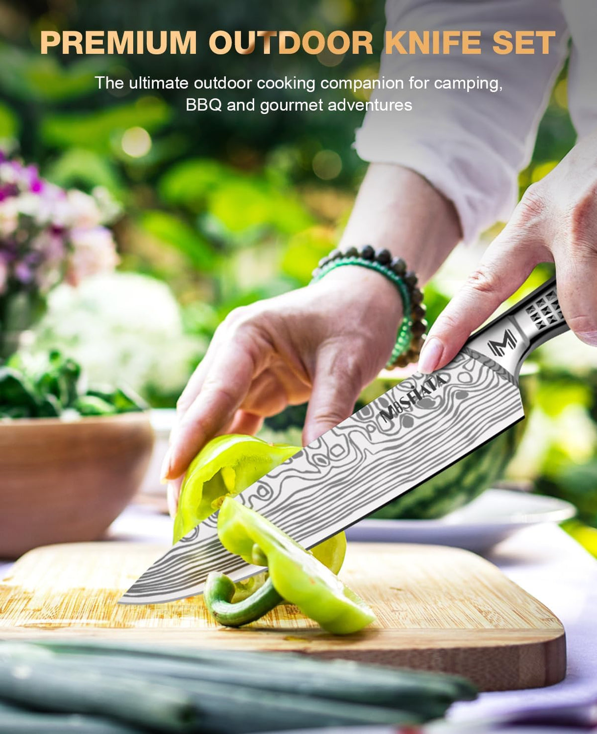 Kitchen Knife Set, Japanese Stainless Steel Knife Sets for Kitchen with Oxford cloth storage bag with Knife Sharpening Rod, Dishwasher Safe, For Outdoor