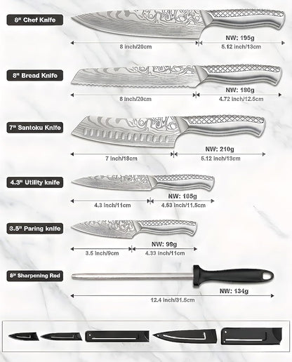 Kitchen Knife Set, Japanese Stainless Steel Knife Sets for Kitchen with Oxford cloth storage bag with Knife Sharpening Rod, Dishwasher Safe, For Outdoor
