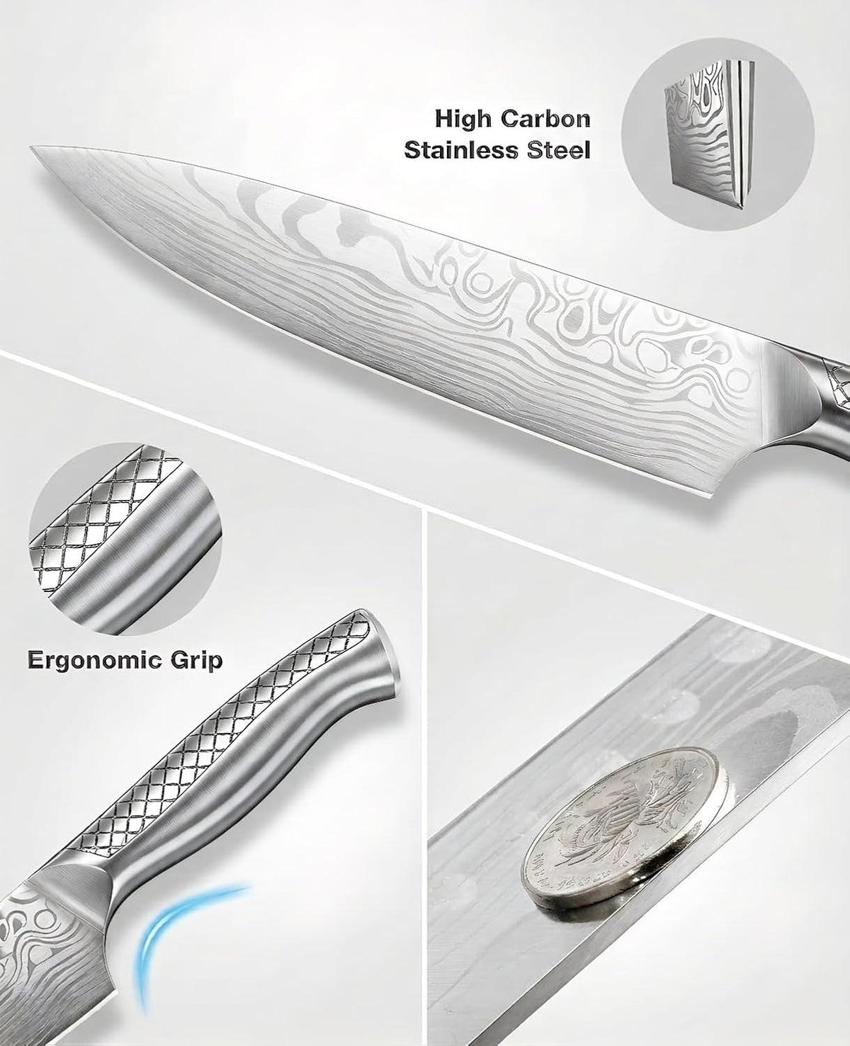 Kitchen Knife Set, Japanese Stainless Steel Knife Sets for Kitchen with Oxford cloth storage bag with Knife Sharpening Rod, Dishwasher Safe, For Outdoor