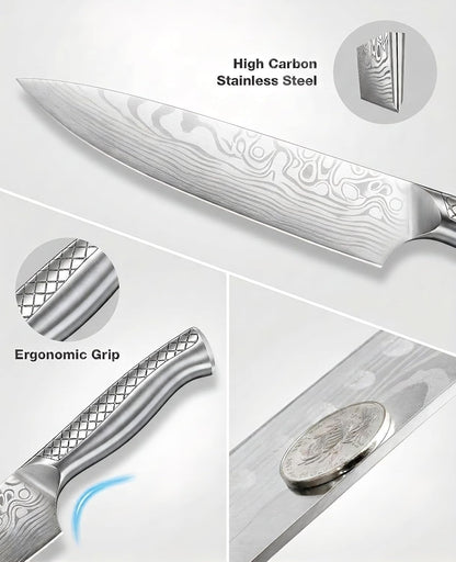 Kitchen Knife Set, Japanese Stainless Steel Knife Sets for Kitchen with Oxford cloth storage bag with Knife Sharpening Rod, Dishwasher Safe, For Outdoor