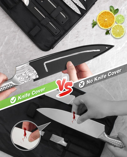 Kitchen Knife Set, Japanese Stainless Steel Knife Sets for Kitchen with Oxford cloth storage bag with Knife Sharpening Rod, Dishwasher Safe, For Outdoor
