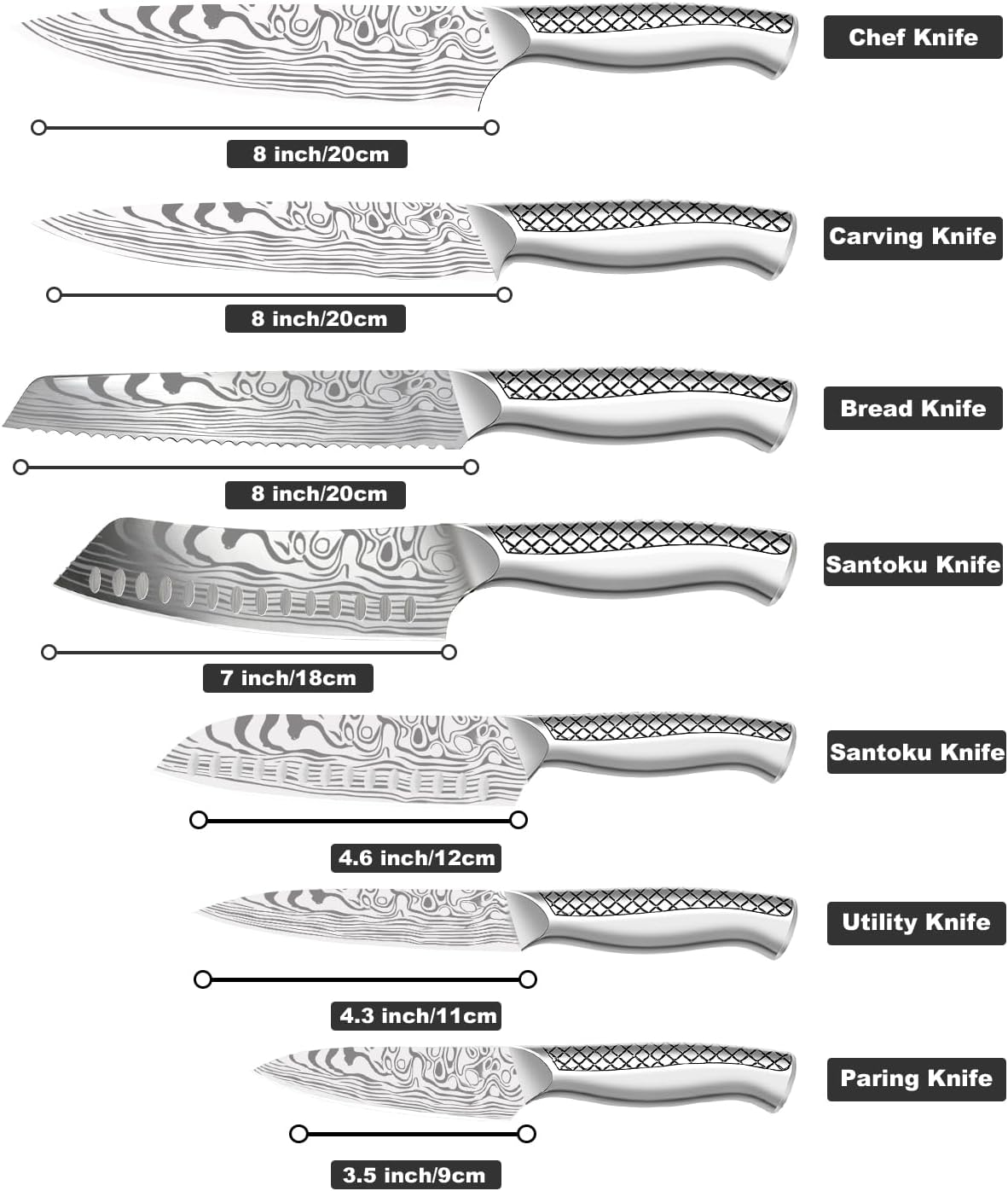 Kitchen Knife Set, Japanese Stainless Steel Knife Sets for Kitchen with Oxford cloth storage bag with Knife Sharpening Rod, Dishwasher Safe, For Outdoor