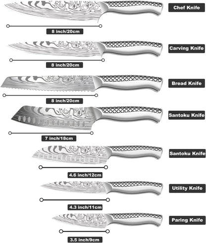 Kitchen Knife Set, Japanese Stainless Steel Knife Sets for Kitchen with Oxford cloth storage bag with Knife Sharpening Rod, Dishwasher Safe, For Outdoor