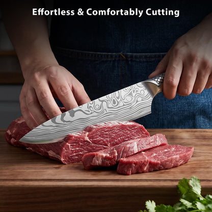 Kitchen Knife Set, Japanese Stainless Steel Knife Sets for Kitchen with Oxford cloth storage bag with Knife Sharpening Rod, Dishwasher Safe, For Outdoor