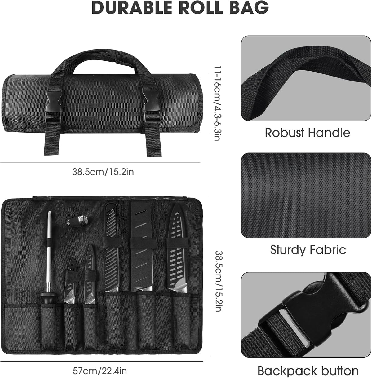 Kitchen Knife Set, Japanese Stainless Steel Knife Sets for Kitchen with Oxford cloth storage bag with Knife Sharpening Rod, Dishwasher Safe, For Outdoor