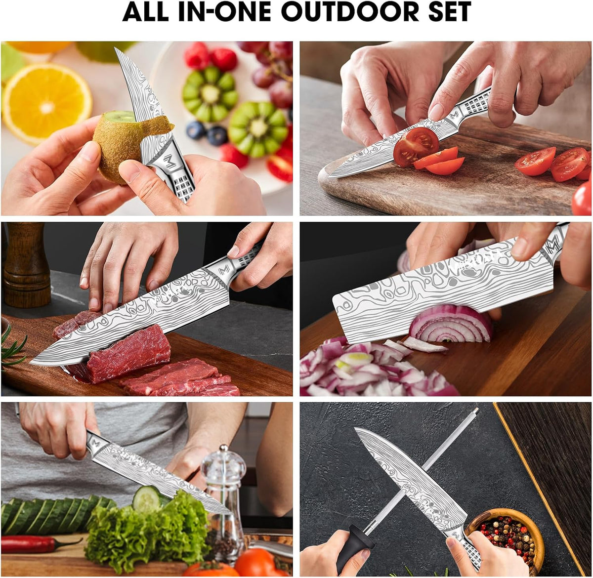 Kitchen Knife Set, Japanese Stainless Steel Knife Sets for Kitchen with Oxford cloth storage bag with Knife Sharpening Rod, Dishwasher Safe, For Outdoor