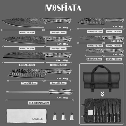 Kitchen Knife Set, Japanese Stainless Steel Knife Sets for Kitchen with Oxford cloth storage bag with Knife Sharpening Rod, Dishwasher Safe, For Outdoor