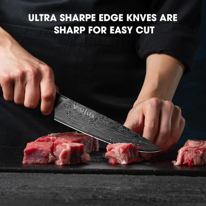 Kitchen Knife Set, Japanese Stainless Steel Knife Sets for Kitchen with Oxford cloth storage bag with Knife Sharpening Rod, Dishwasher Safe, For Outdoor