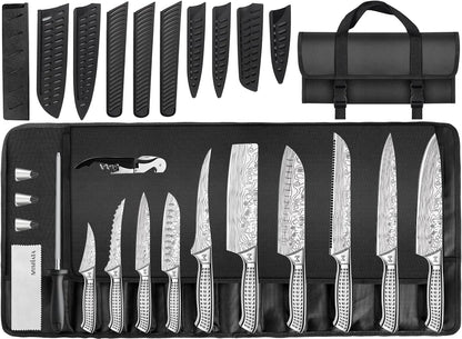 Kitchen Knife Set, Japanese Stainless Steel Knife Sets for Kitchen with Oxford cloth storage bag with Knife Sharpening Rod, Dishwasher Safe, For Outdoor