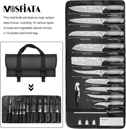 Kitchen Knife Set, Japanese Stainless Steel Knife Sets for Kitchen with Oxford cloth storage bag with Knife Sharpening Rod, Dishwasher Safe, For Outdoor
