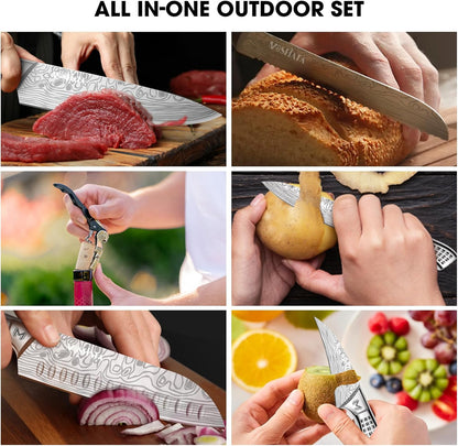 Kitchen Knife Set, Japanese Stainless Steel Knife Sets for Kitchen with Oxford cloth storage bag with Knife Sharpening Rod, Dishwasher Safe, For Outdoor