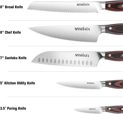 Kitchen Knife Set, Japanese Stainless Steel Knife Sets for Kitchen with Oxford cloth storage bag with Knife Sharpening Rod, Dishwasher Safe, For Outdoor