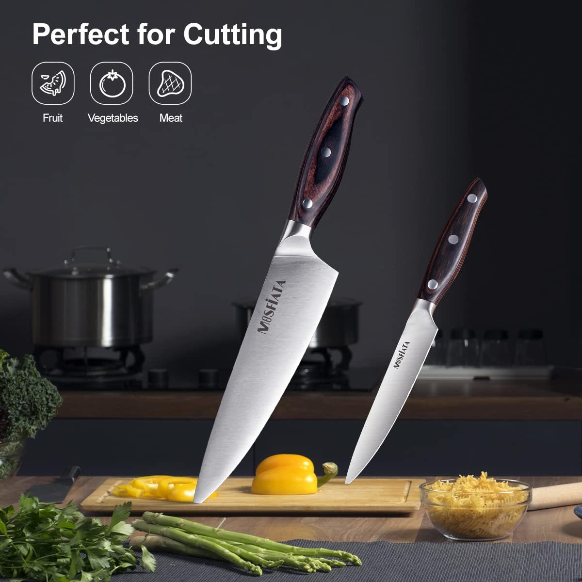 Kitchen Knife Set, Japanese Stainless Steel Knife Sets for Kitchen with Oxford cloth storage bag with Knife Sharpening Rod, Dishwasher Safe, For Outdoor