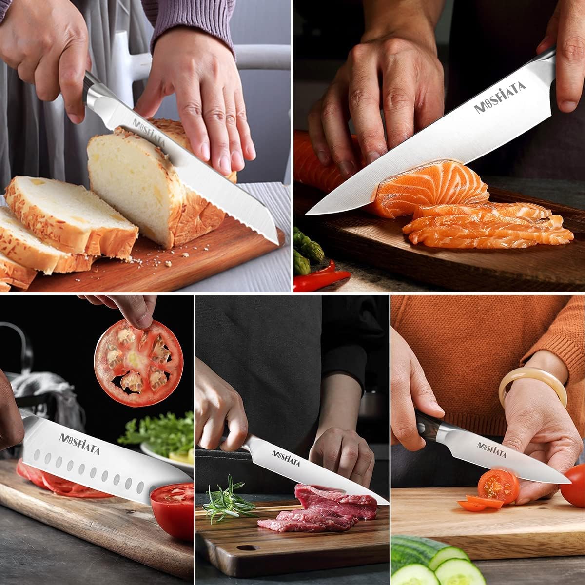 Kitchen Knife Set, Japanese Stainless Steel Knife Sets for Kitchen with Oxford cloth storage bag with Knife Sharpening Rod, Dishwasher Safe, For Outdoor