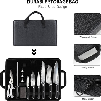 Kitchen Knife Set, Japanese Stainless Steel Knife Sets for Kitchen with Oxford cloth storage bag with Knife Sharpening Rod, Dishwasher Safe, For Outdoor