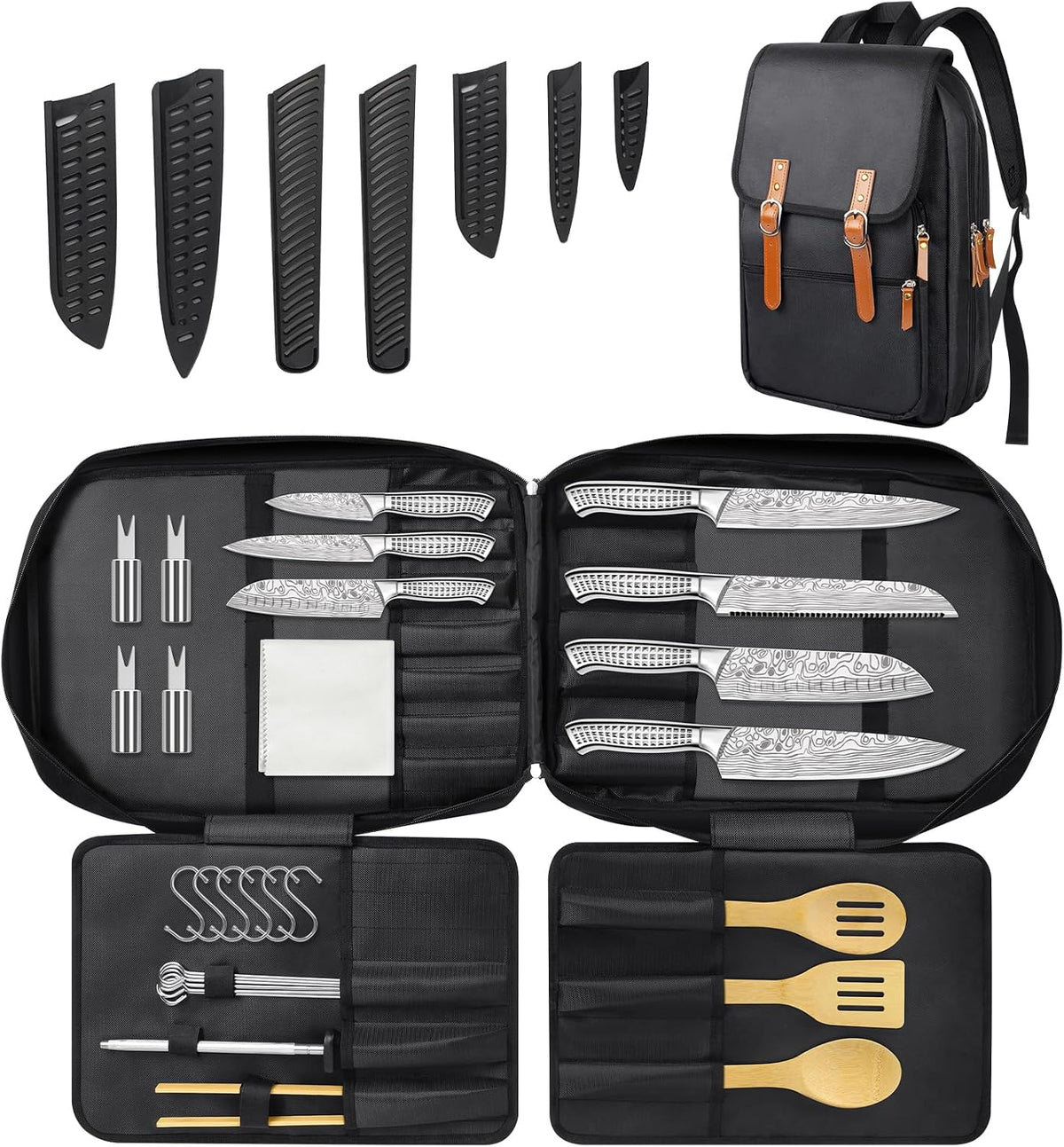 Kitchen Knife Set, Japanese Stainless Steel Knife Sets for Kitchen with Oxford cloth storage bag with Knife Sharpening Rod, Dishwasher Safe, For Outdoor