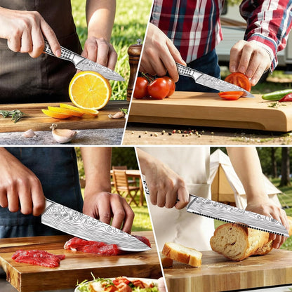 Kitchen Knife Set, Japanese Stainless Steel Knife Sets for Kitchen with Oxford cloth storage bag with Knife Sharpening Rod, Dishwasher Safe, For Outdoor