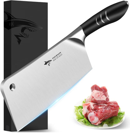 7.5 Inch Meat Cleaver Knife, Professional Bone Chopping Butcher with Heavy Duty Blade, German Military Grade Composite Steel, Chinese Chef's Bone Cutting Knife for Home Kitchen & Restaurant