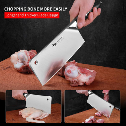 7.5 Inch Meat Cleaver Knife, Professional Bone Chopping Butcher with Heavy Duty Blade, German Military Grade Composite Steel, Chinese Chef's Bone Cutting Knife for Home Kitchen & Restaurant
