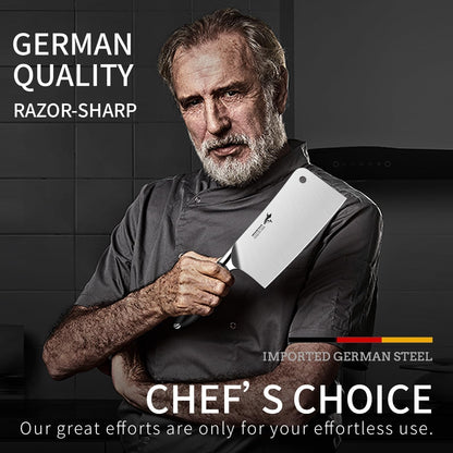 7.5 Inch Meat Cleaver Knife, Professional Bone Chopping Butcher with Heavy Duty Blade, German Military Grade Composite Steel, Chinese Chef's Bone Cutting Knife for Home Kitchen & Restaurant