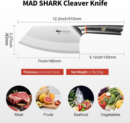7.5 Inch Meat Cleaver Knife, Professional Bone Chopping Butcher with Heavy Duty Blade, German Military Grade Composite Steel, Chinese Chef's Bone Cutting Knife for Home Kitchen & Restaurant