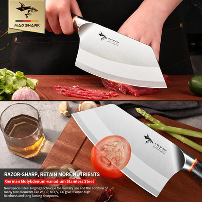7.5 Inch Meat Cleaver Knife, Professional Bone Chopping Butcher with Heavy Duty Blade, German Military Grade Composite Steel, Chinese Chef's Bone Cutting Knife for Home Kitchen & Restaurant