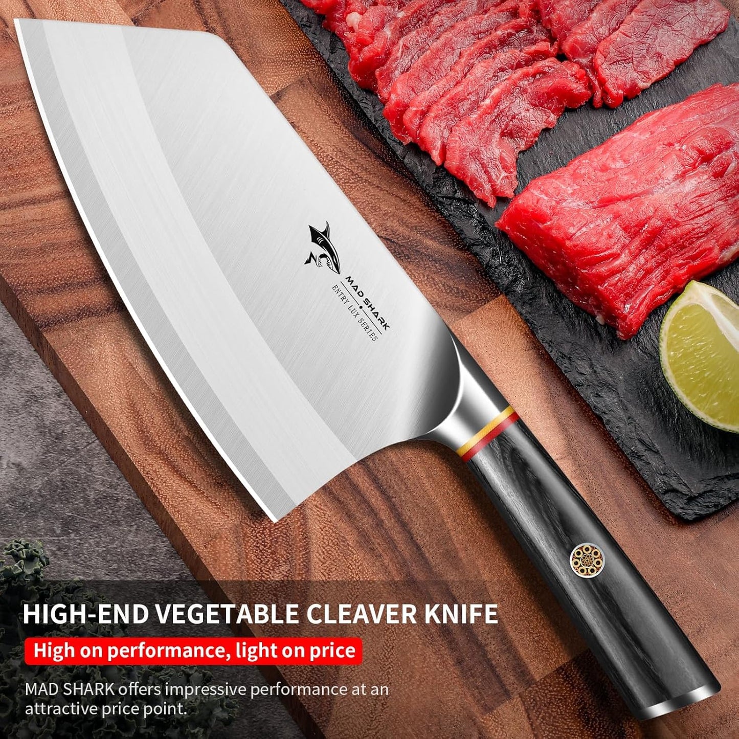 7.5 Inch Meat Cleaver Knife, Professional Bone Chopping Butcher with Heavy Duty Blade, German Military Grade Composite Steel, Chinese Chef's Bone Cutting Knife for Home Kitchen & Restaurant