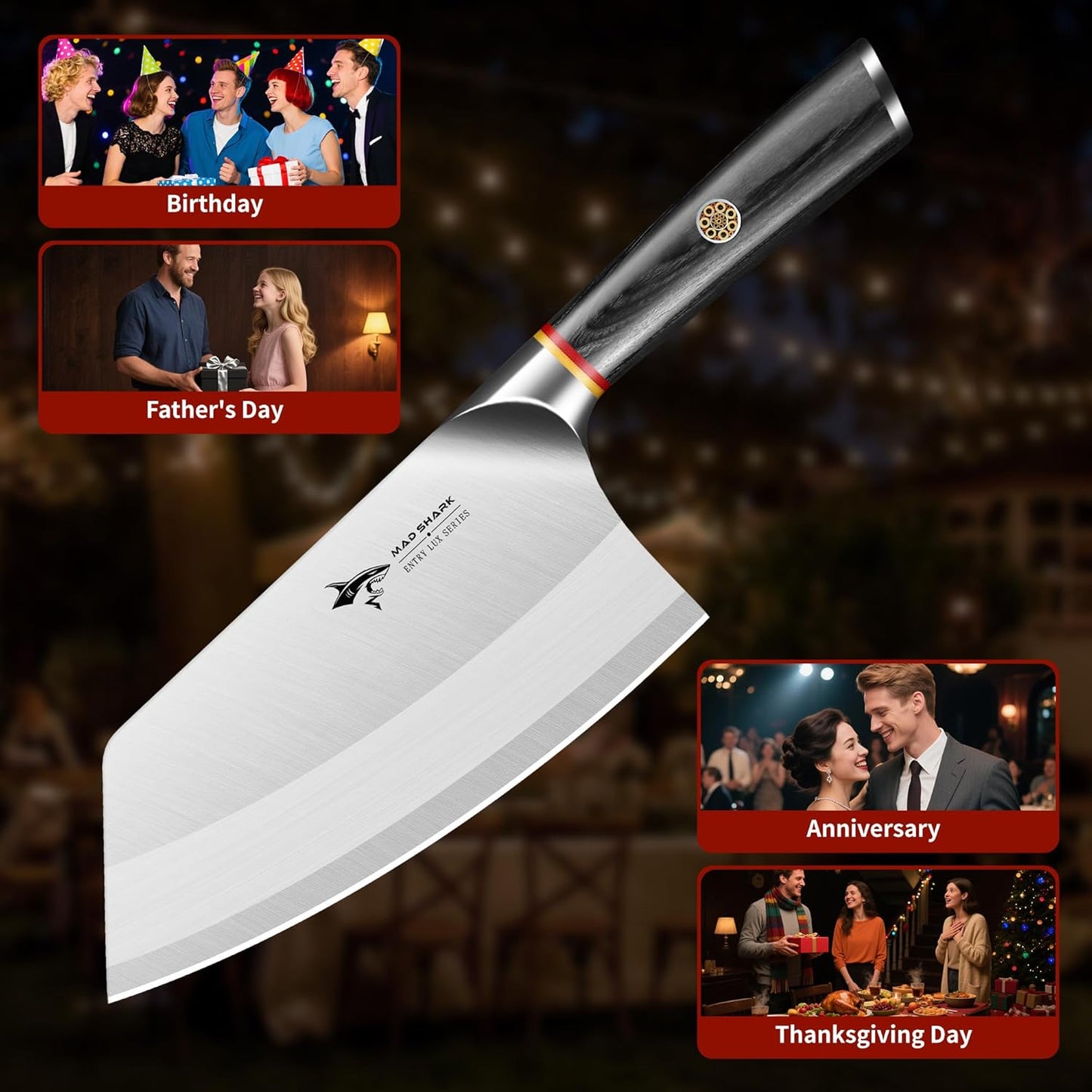 7.5 Inch Meat Cleaver Knife, Professional Bone Chopping Butcher with Heavy Duty Blade, German Military Grade Composite Steel, Chinese Chef's Bone Cutting Knife for Home Kitchen & Restaurant