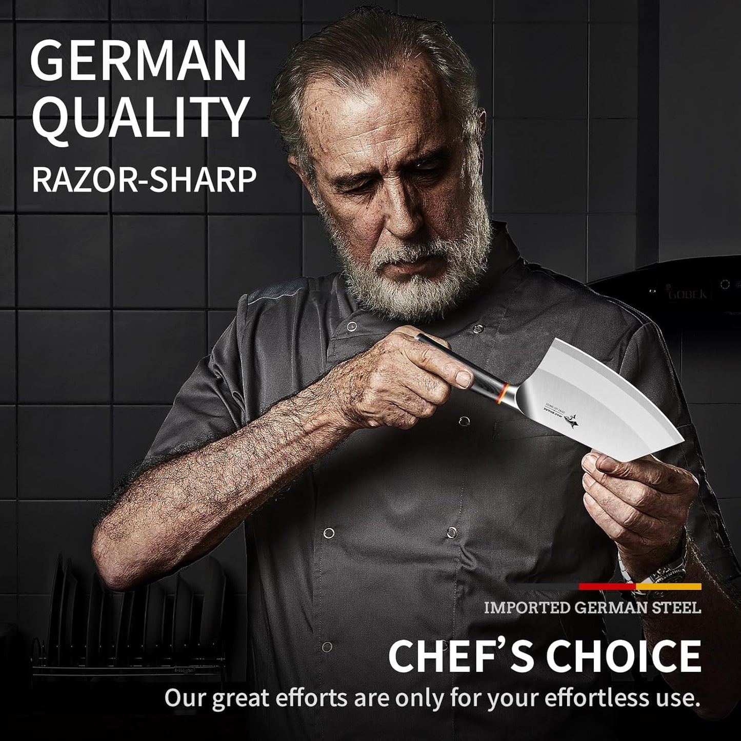 7.5 Inch Meat Cleaver Knife, Professional Bone Chopping Butcher with Heavy Duty Blade, German Military Grade Composite Steel, Chinese Chef's Bone Cutting Knife for Home Kitchen & Restaurant